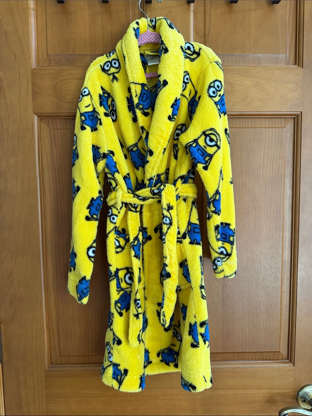 Kids' Yellow Minion Plush Robe with Hooded Shawl Collar